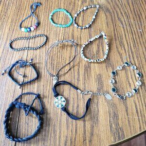 Lot of 10 Womans Vintage Beaded Leather Friendship Bracelets
